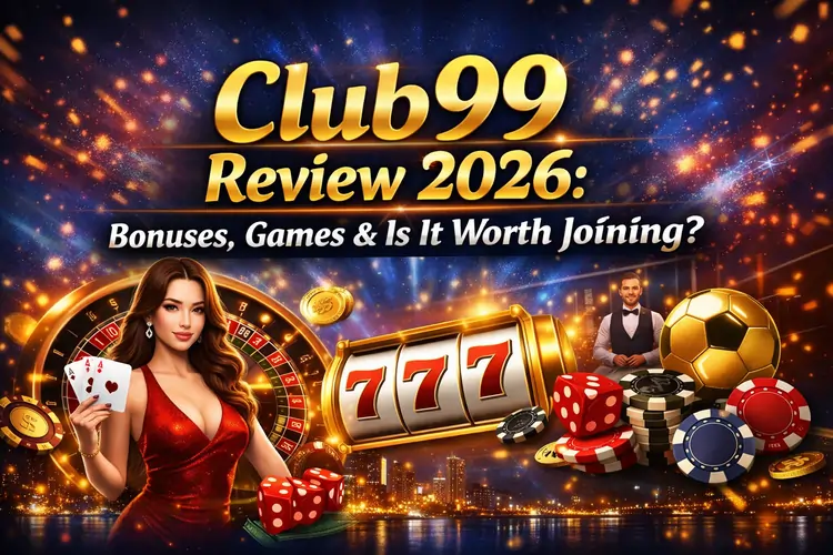 Club99 Casino Online review 2026 with bonuses, slot games, live casino and sportsbook graphics
