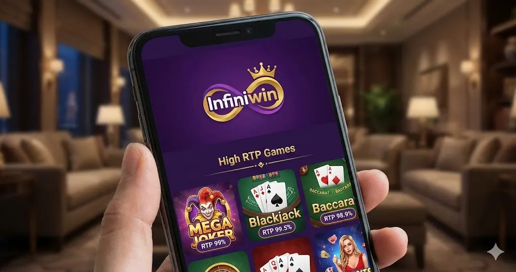 Infographic showing the top 5 Infiniwin high RTP games for Malaysian players in 2026 including Mega Joker and Blackjack.