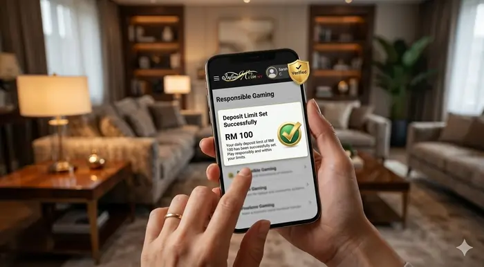 Smartphone display showing responsible gaming settings as part of the 10 Beginner Tips to Start Playing on Infiniwin Malaysia Safely guide.