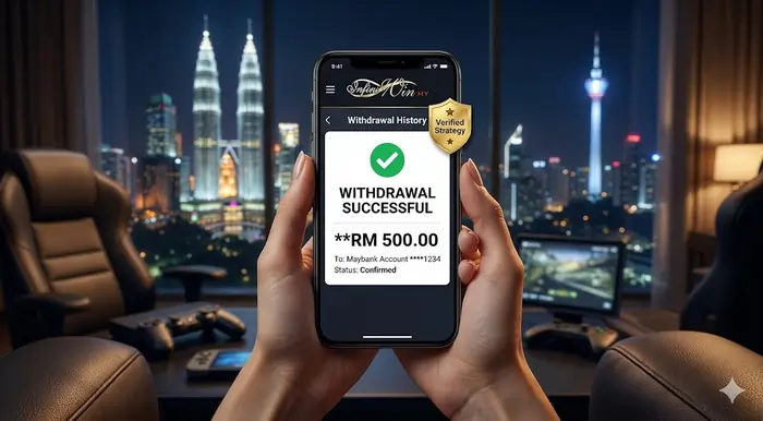 Mobile POV shot demonstrating how to avoid common mistakes on Infiniwin Malaysia by using verified accounts and secure withdrawal practices.
