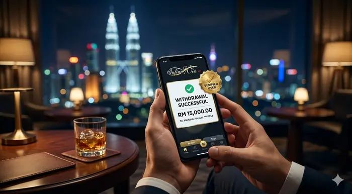 Mobile POV shot demonstrating how to avoid common mistakes on Infiniwin Malaysia by using verified accounts and secure withdrawal practices.