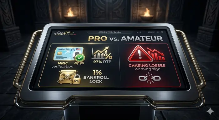 Infographic for Top 8 Common Mistakes New Players Make on Infiniwin Malaysia comparing professional strategy versus amateur gambling errors.