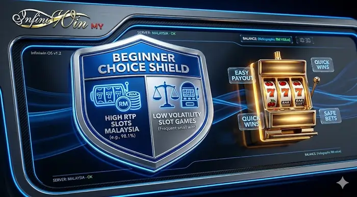 Vibrant 4K dashboard for best online slot games Malaysia for beginners highlighting high RTP and low volatility picks on Infiniwin.